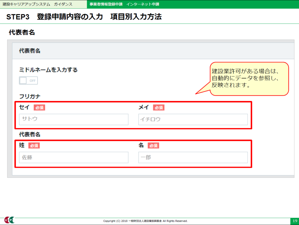 建設キャリアアップシステム　代表者名