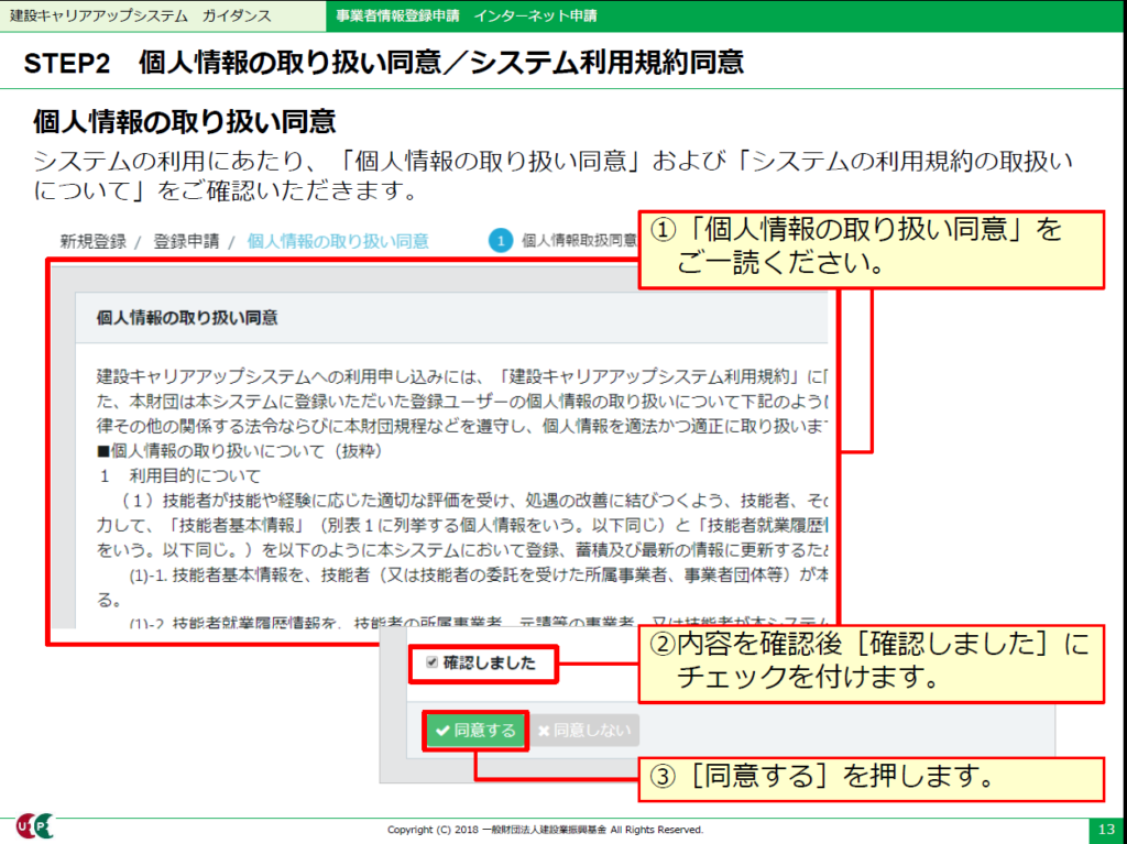 建設キャリアアップシステム　個人情報の取り扱い同意画面